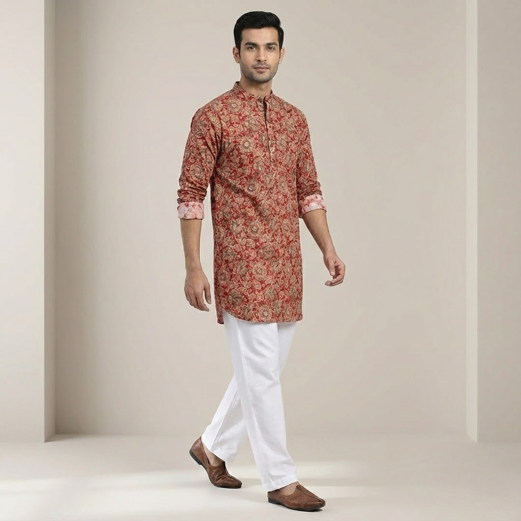 Poochampalli Short Kurta | Red Elegance