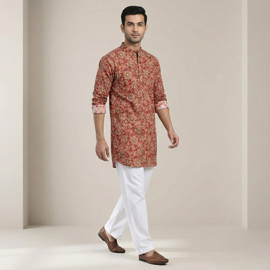 Poochampalli Short Kurta | Red Elegance